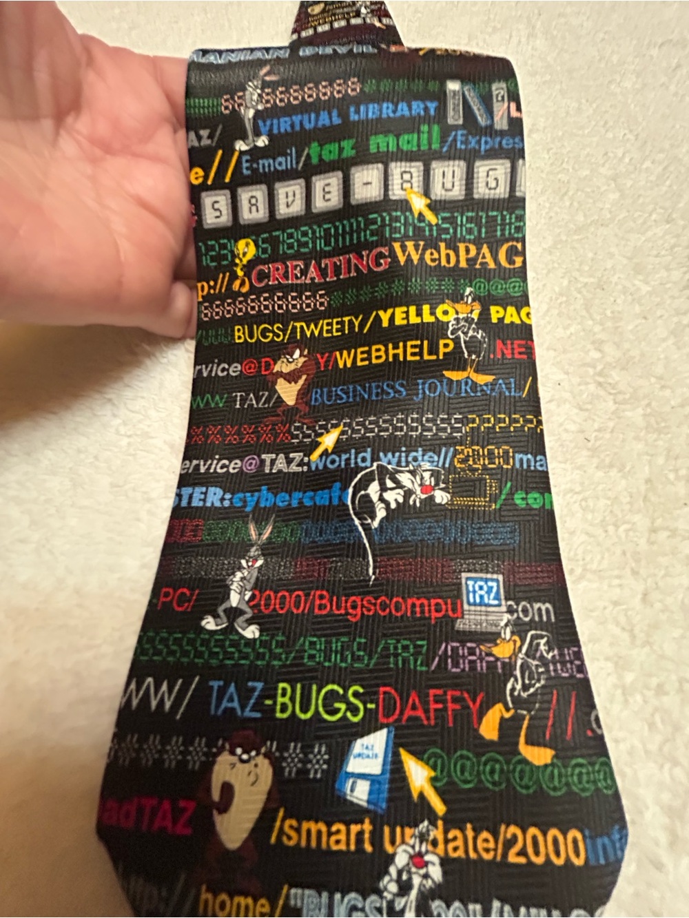 Vintage Looney Tunes Black Patterned Necktie